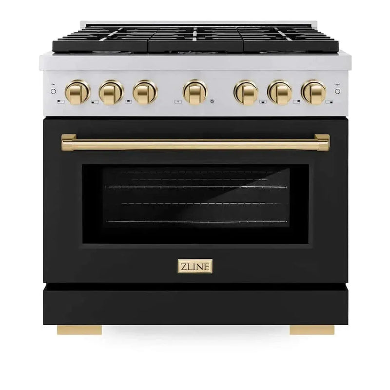 ZLINE 36"Gas Range, Convection Oven Black Matte, Gold, SGRSZ-BLM-36-G by Farmhouse Kitchen and Bath