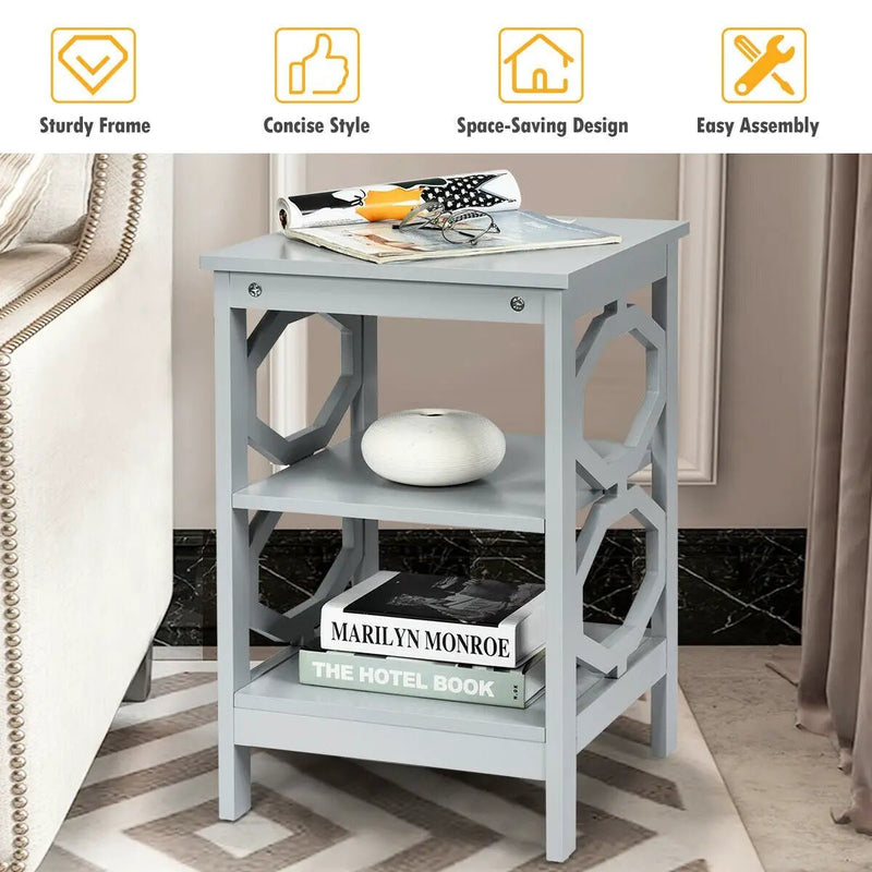 3-tier Nightstand Sofa Side End Accent Table-Black by DirectDeals