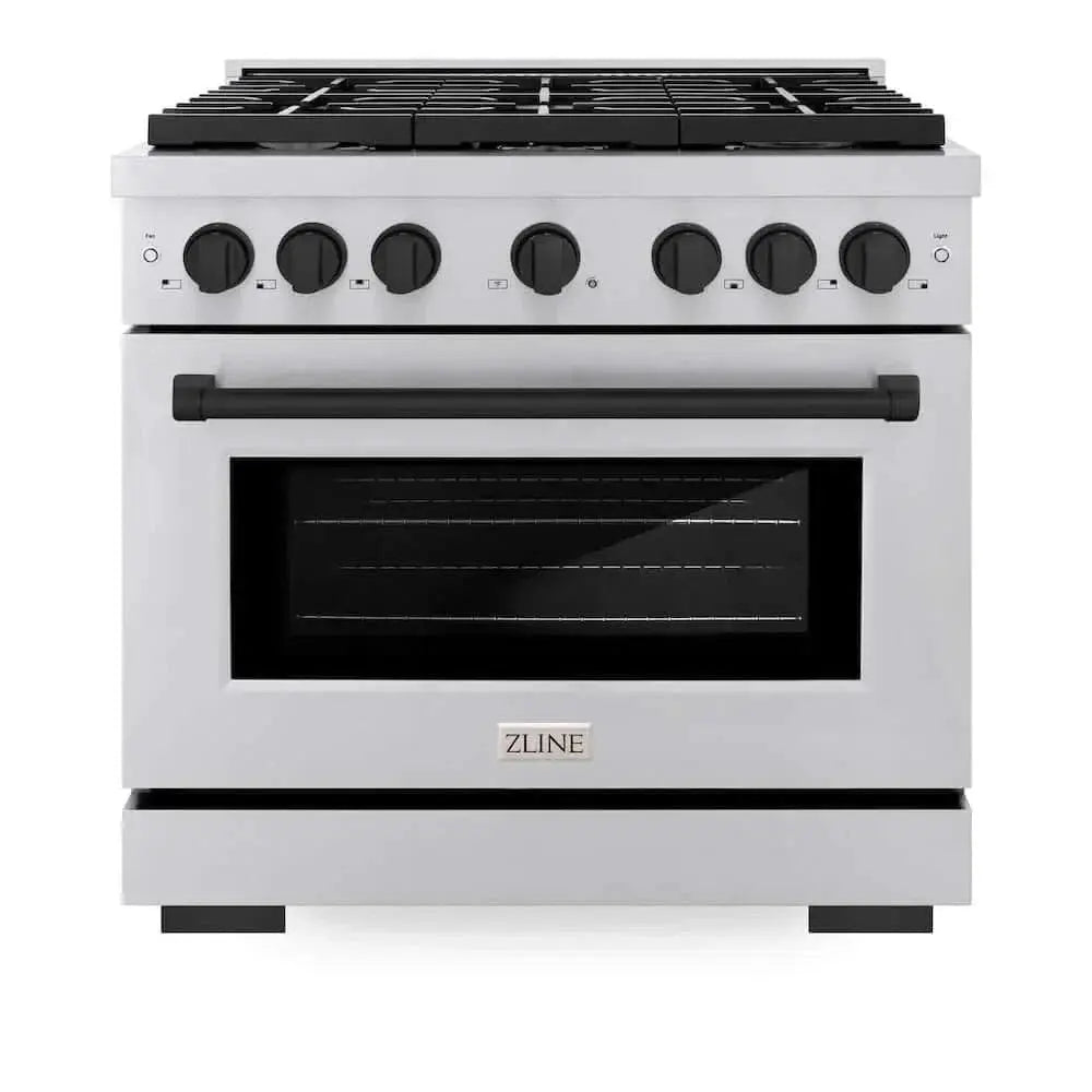 ZLINE 36"Gas Range, Convection Oven Stainless Steel, Matte Black, SGRZ-36-MB by Farmhouse Kitchen and Bath