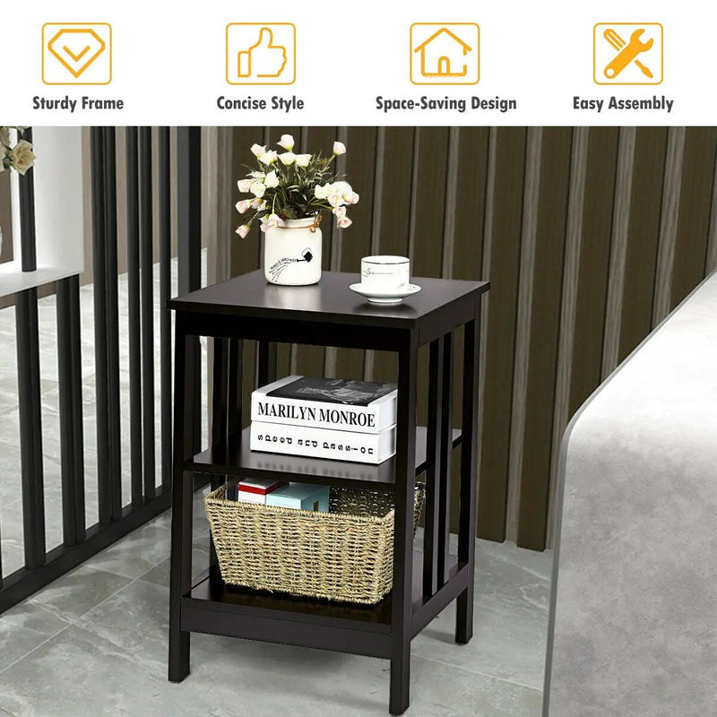 3-Tier Nightstand Sofa Side Table with Baffles and Round Corners by DirectDeals