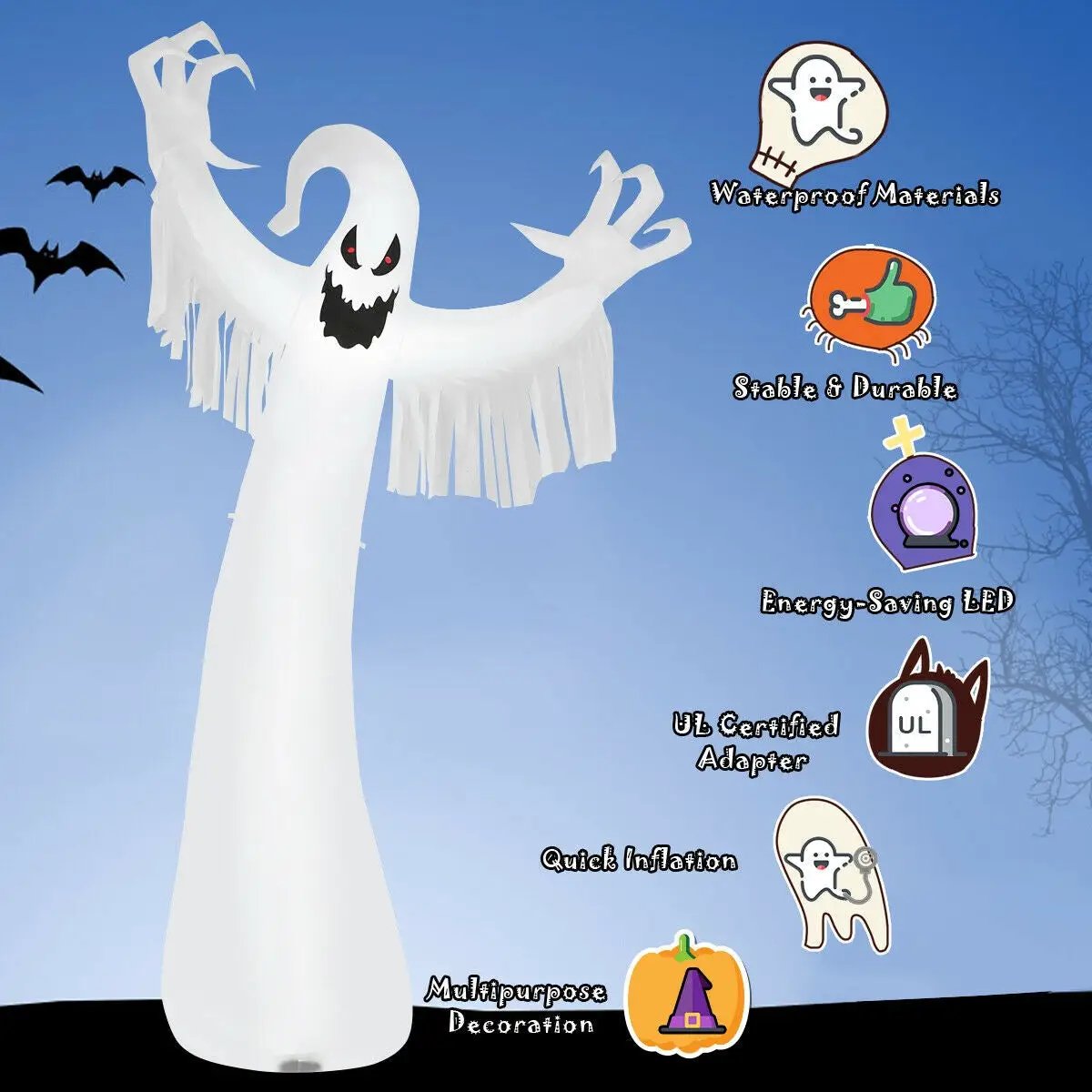 12 Feet Halloween Inflatable Spooky Ghost with Blower and LED Lights by DirectDeals