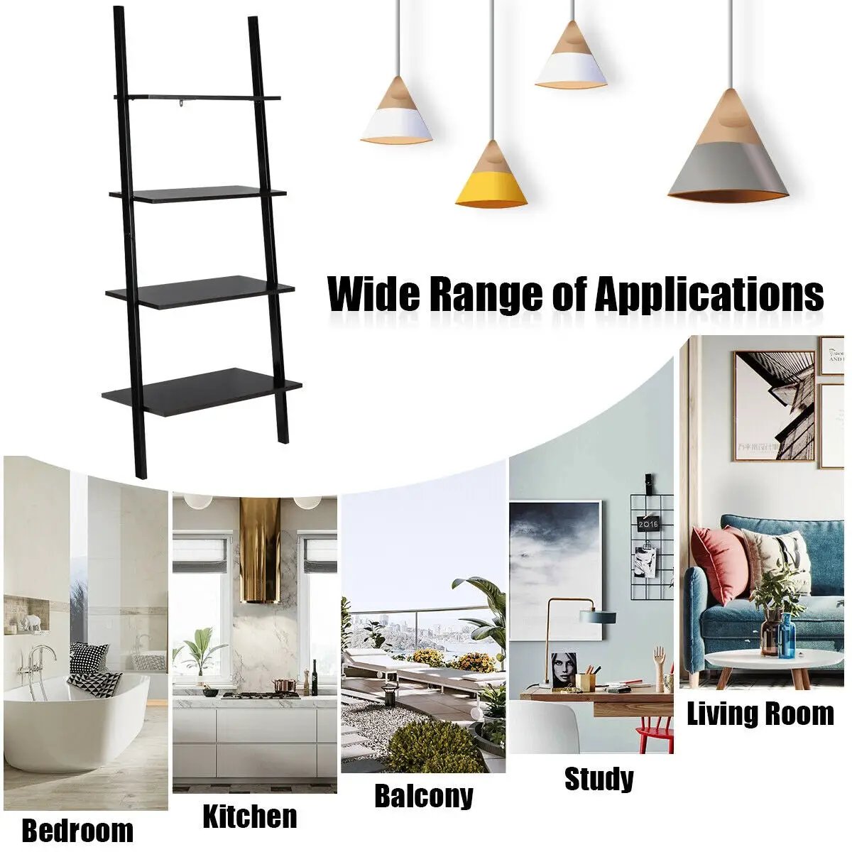 Multipurpose 4-Tier Industrial Leaning Wall Bookcase with Metal Frame by DirectDeals