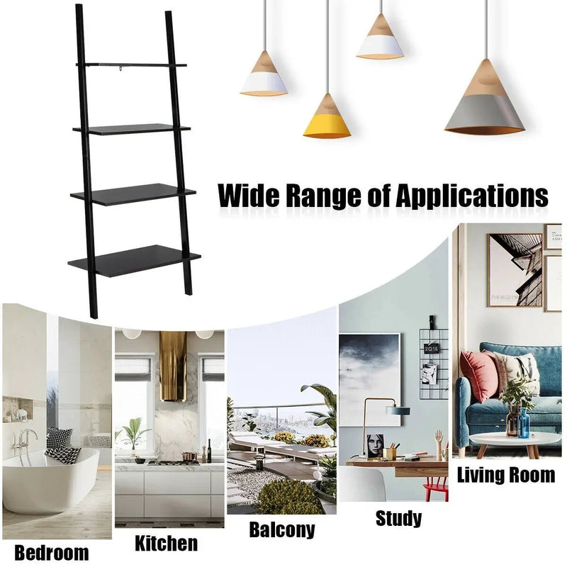 Multipurpose 4-Tier Industrial Leaning Wall Bookcase with Metal Frame by DirectDeals