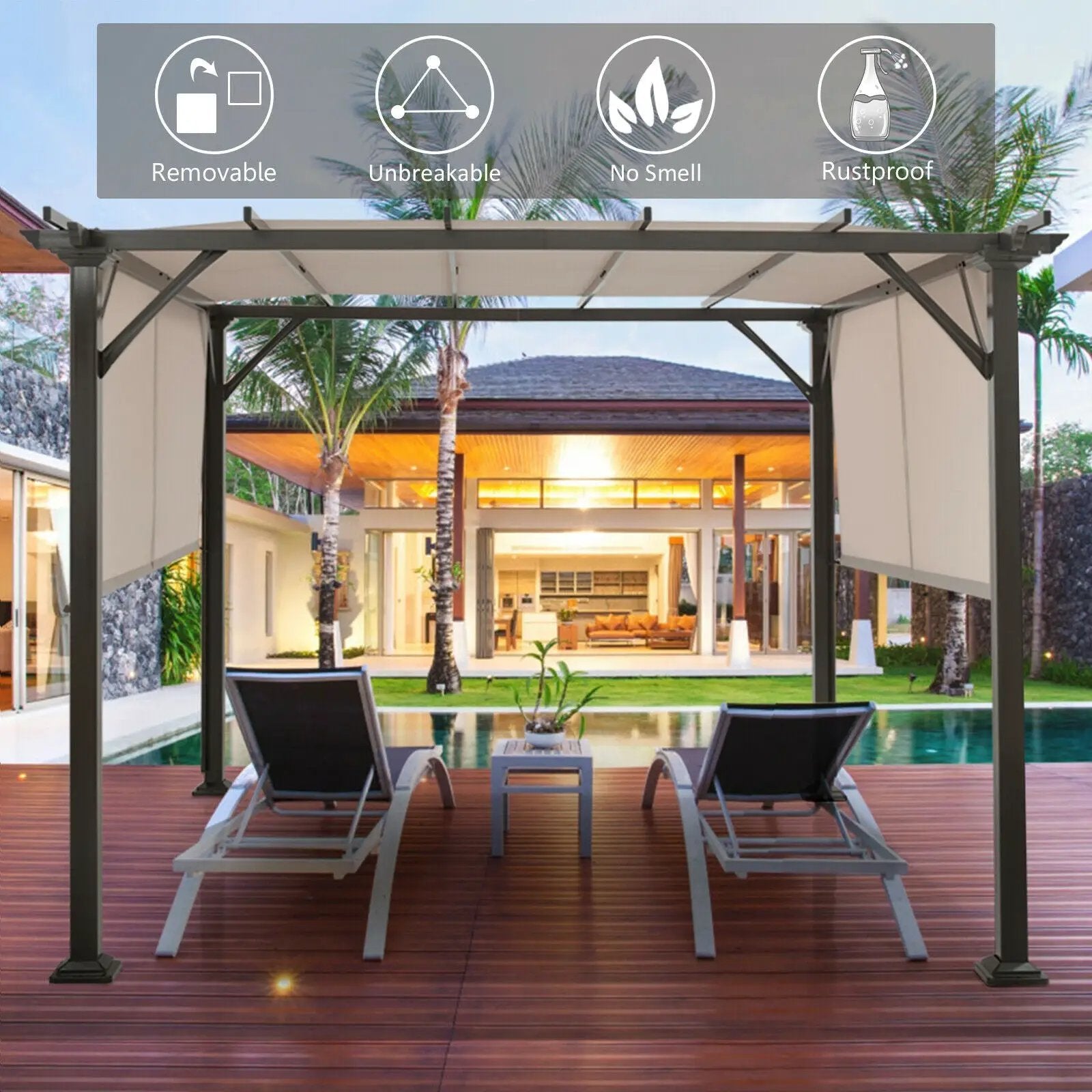 16' x 8' 2Pcs Universal Replacement Canopy for Pergola Structure Sun Awning-Brown by DirectDeals