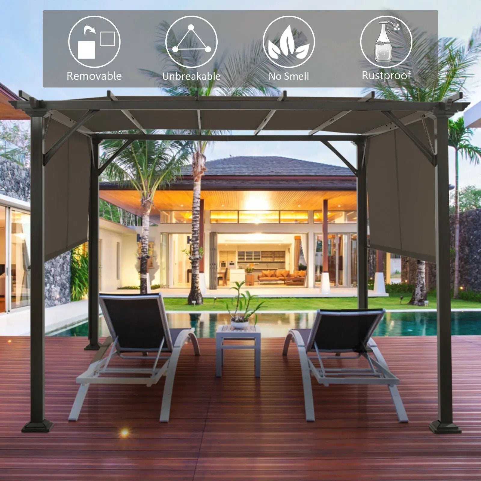 16' x 8' 2Pcs Universal Replacement Canopy for Pergola Structure Sun Awning-Brown by DirectDeals