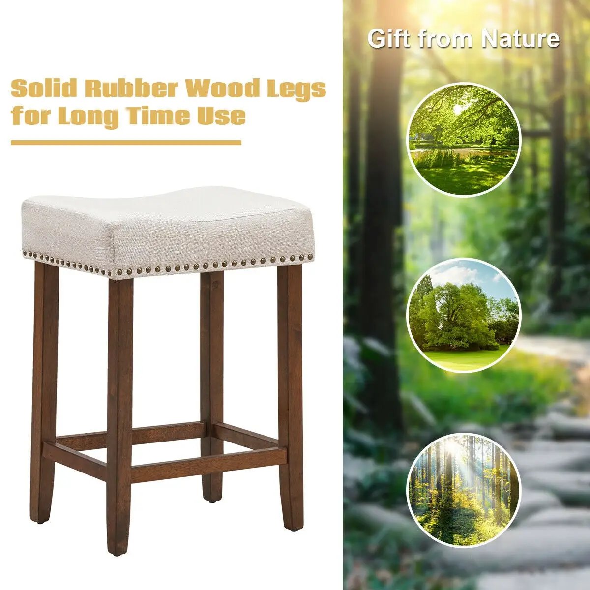 Set of 2 Nailhead Saddle Bar Stools 24 Inch Height by DirectDeals