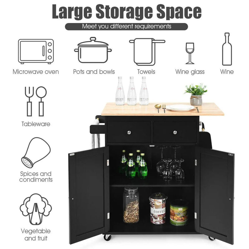Rubber Wood Countertop Rolling Kitchen Island Cart by DirectDeals