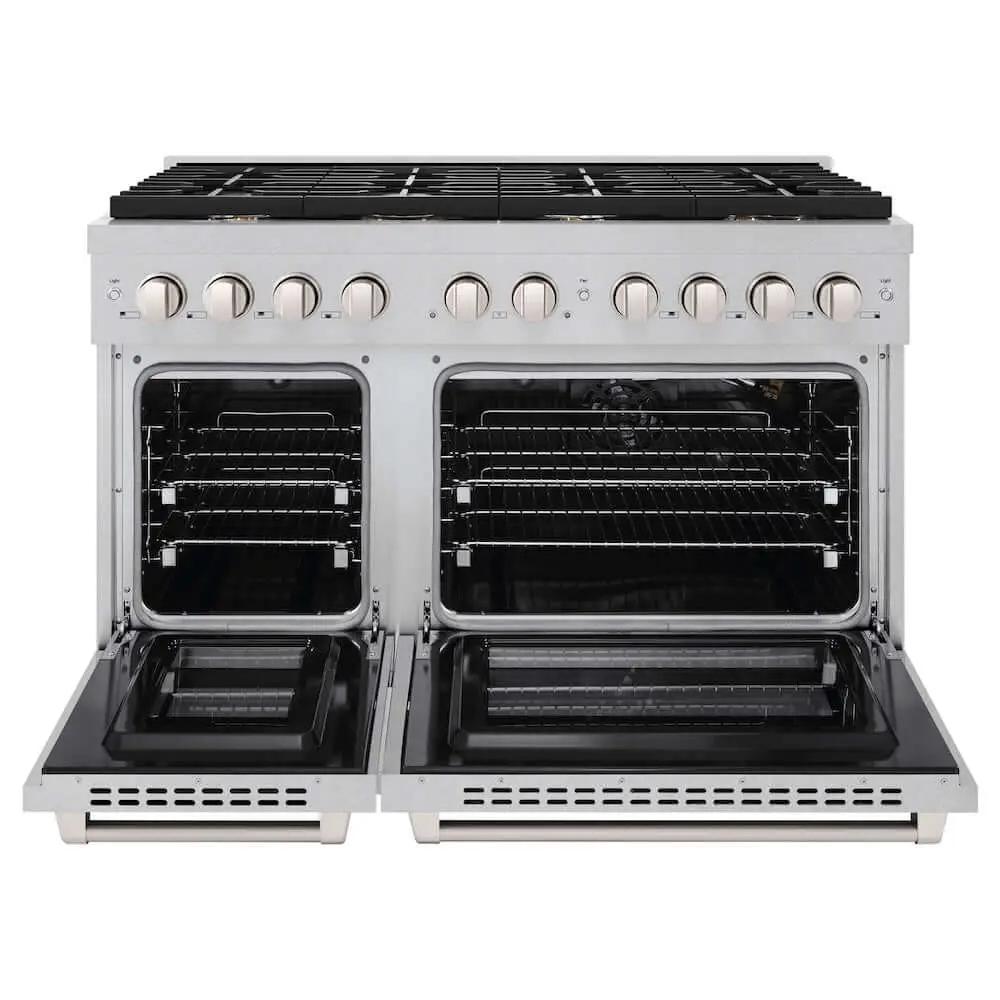 ZLINE 48"Gas Range, Convection Gas Oven , DuraSnow® Brass Burners, SGRS-BR-48 by Farmhouse Kitchen and Bath