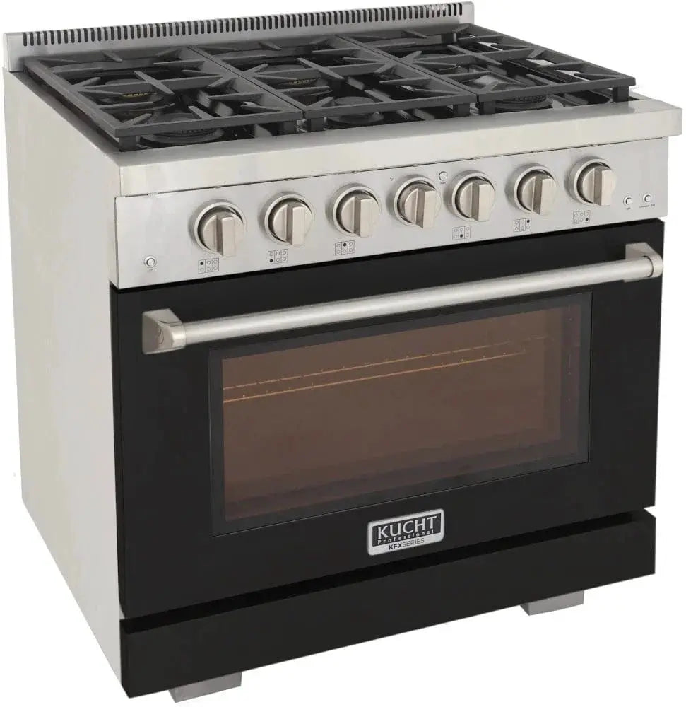 Kucht 36" Freestanding Professional Gas Range Liquid Propane KFX3600X/LP-BK by Farmhouse Kitchen and Bath