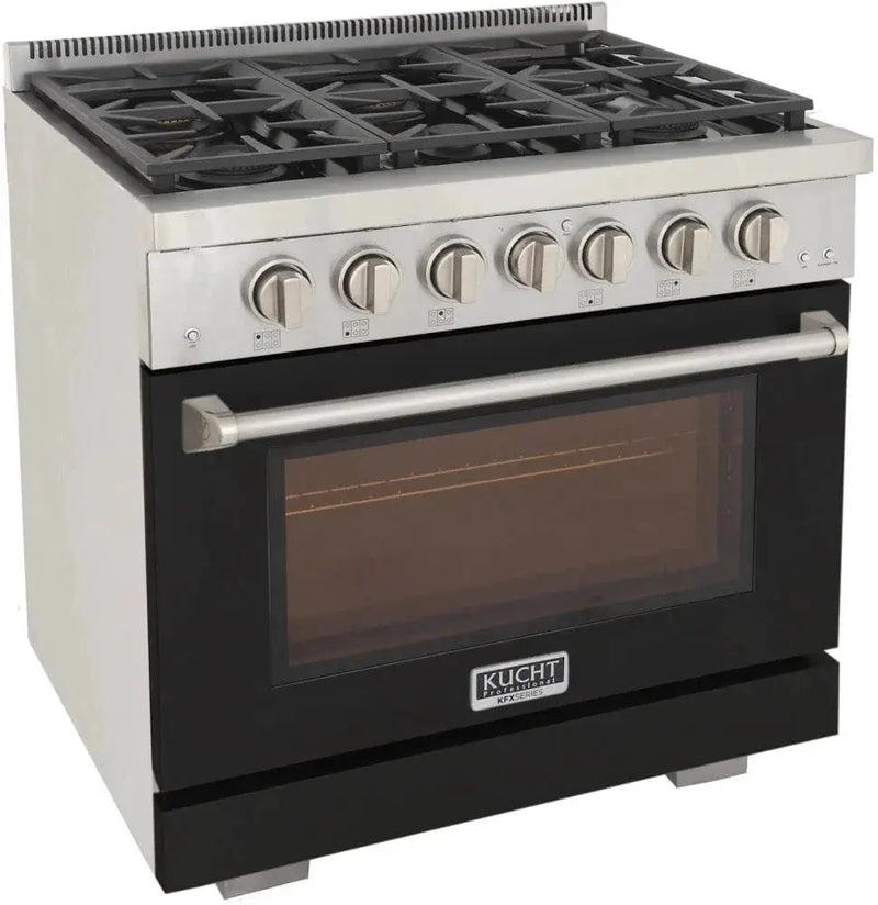 Kucht 36" Freestanding Professional Gas Range Liquid Propane KFX3600X/LP-BK by Farmhouse Kitchen and Bath