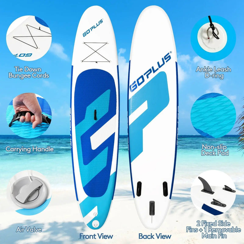 10 Feet Inflatable Stand Up Paddle Board 6 Inches Thick with Backpack Leash Aluminum Paddle by DirectDeals