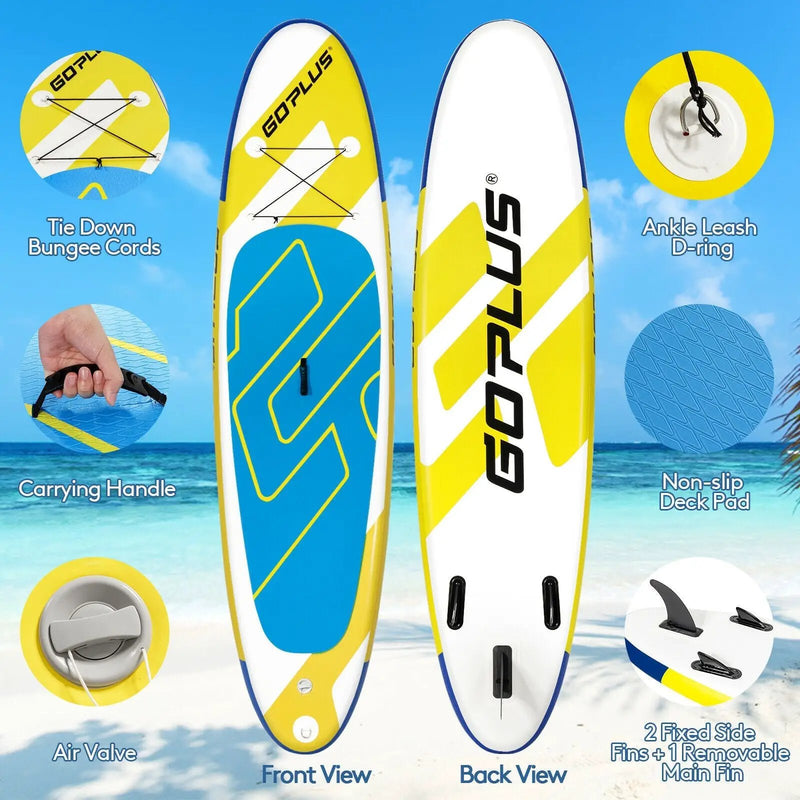 10 Feet Inflatable Stand Up Paddle Board 6 Inches Thick with Backpack Leash Aluminum Paddle by DirectDeals