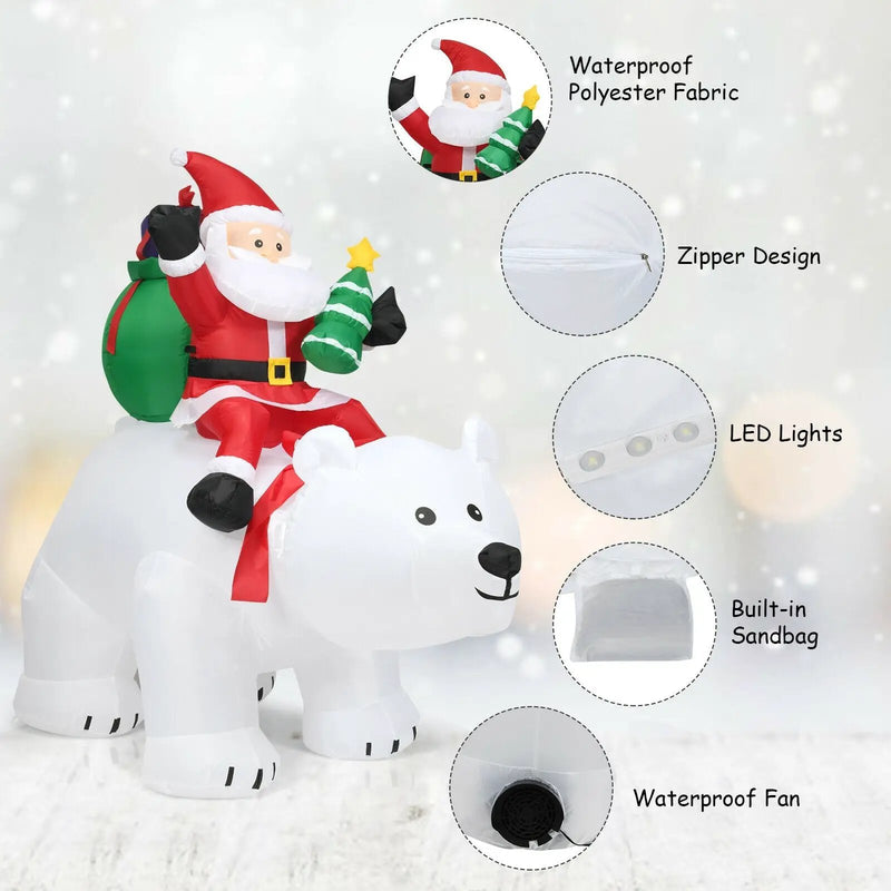 6.5 Feet Christmas Inflatable Santa Riding Polar Bear with Shaking Head LED Lights by DirectDeals