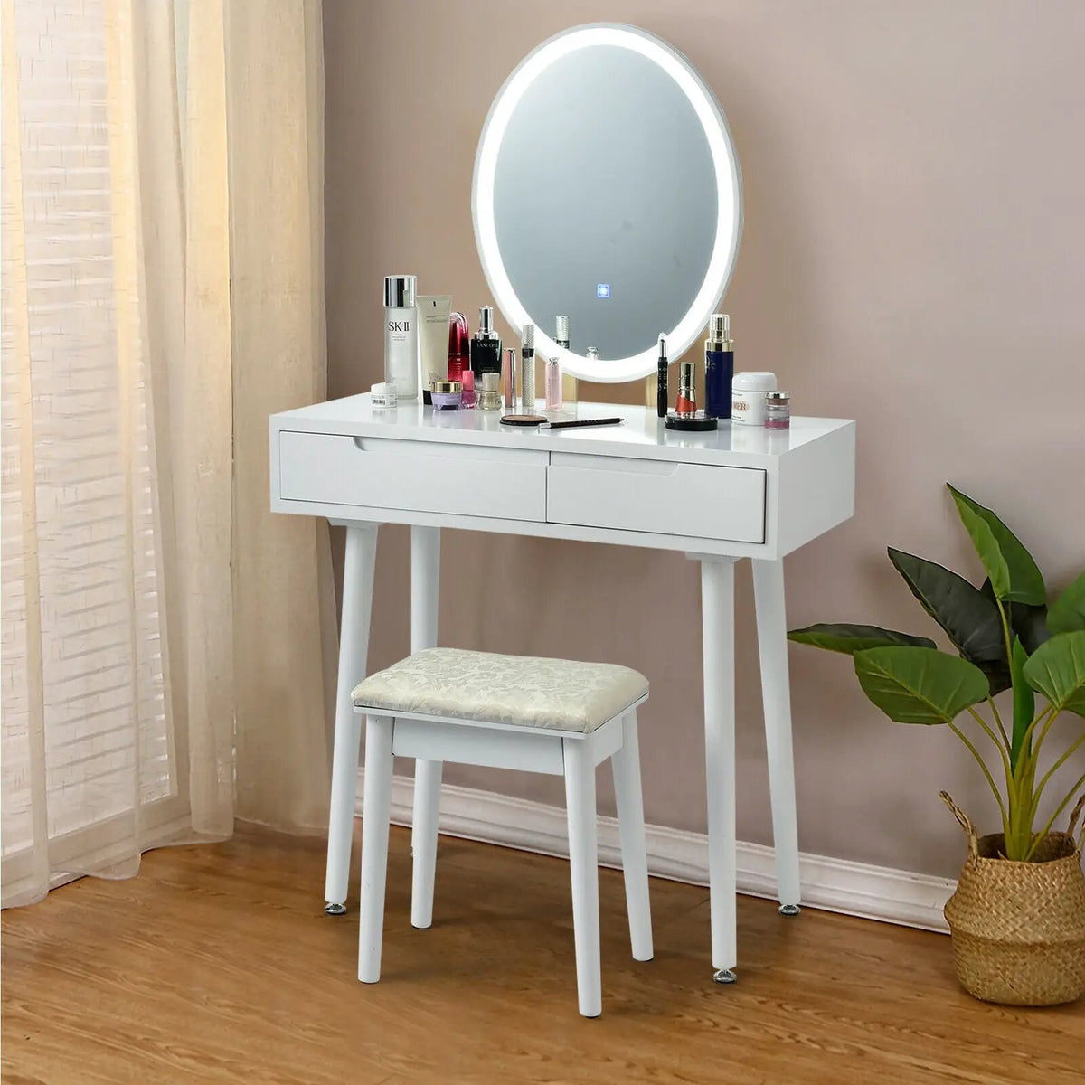 Touch Screen Vanity Makeup Table Stool Set with Lighted Mirror by DirectDeals