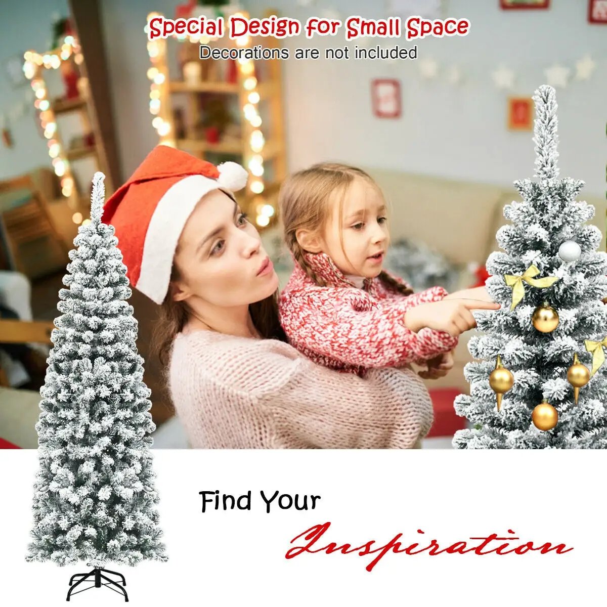 6 Feet Unlit Hinged Snow Flocked Artificial Pencil Christmas Tree with 500 Branch Tip by DirectDeals