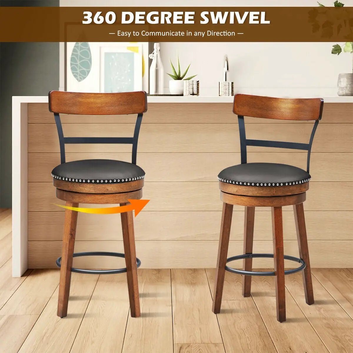 30.5 Inch 360-Degree Swivel Stools with Leather Padded Seat by DirectDeals