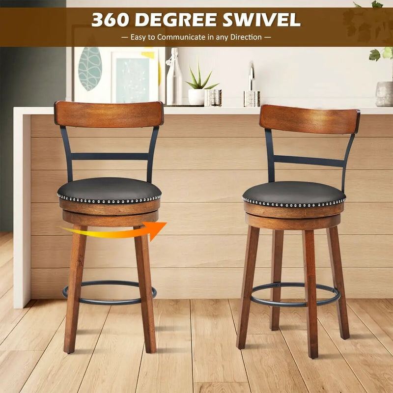 30.5 Inch 360-Degree Swivel Stools with Leather Padded Seat by DirectDeals