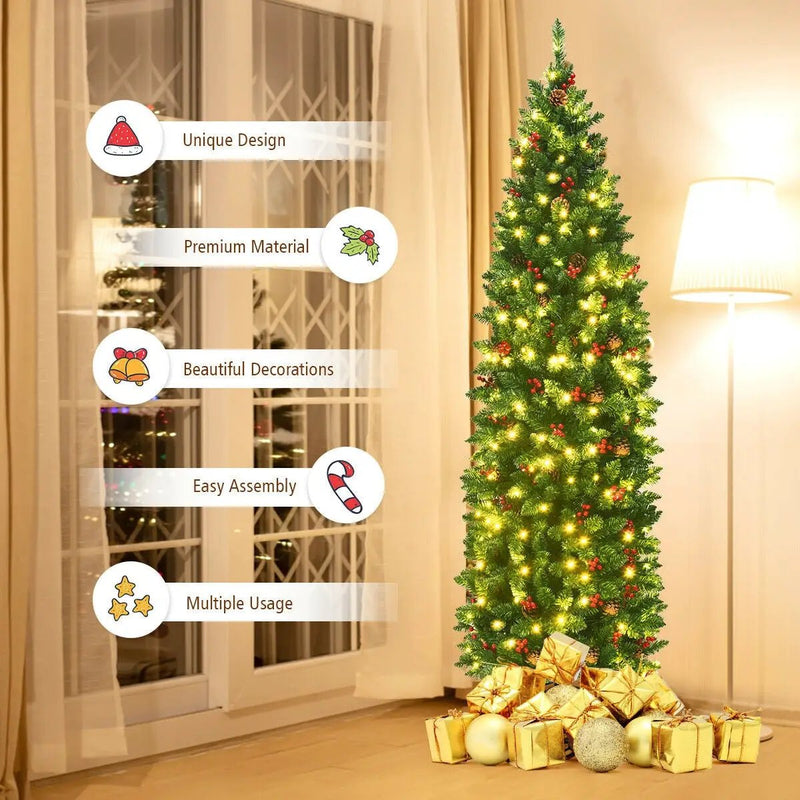 6.5 Feet Pre-lit Hinged Pencil Christmas Tree by DirectDeals