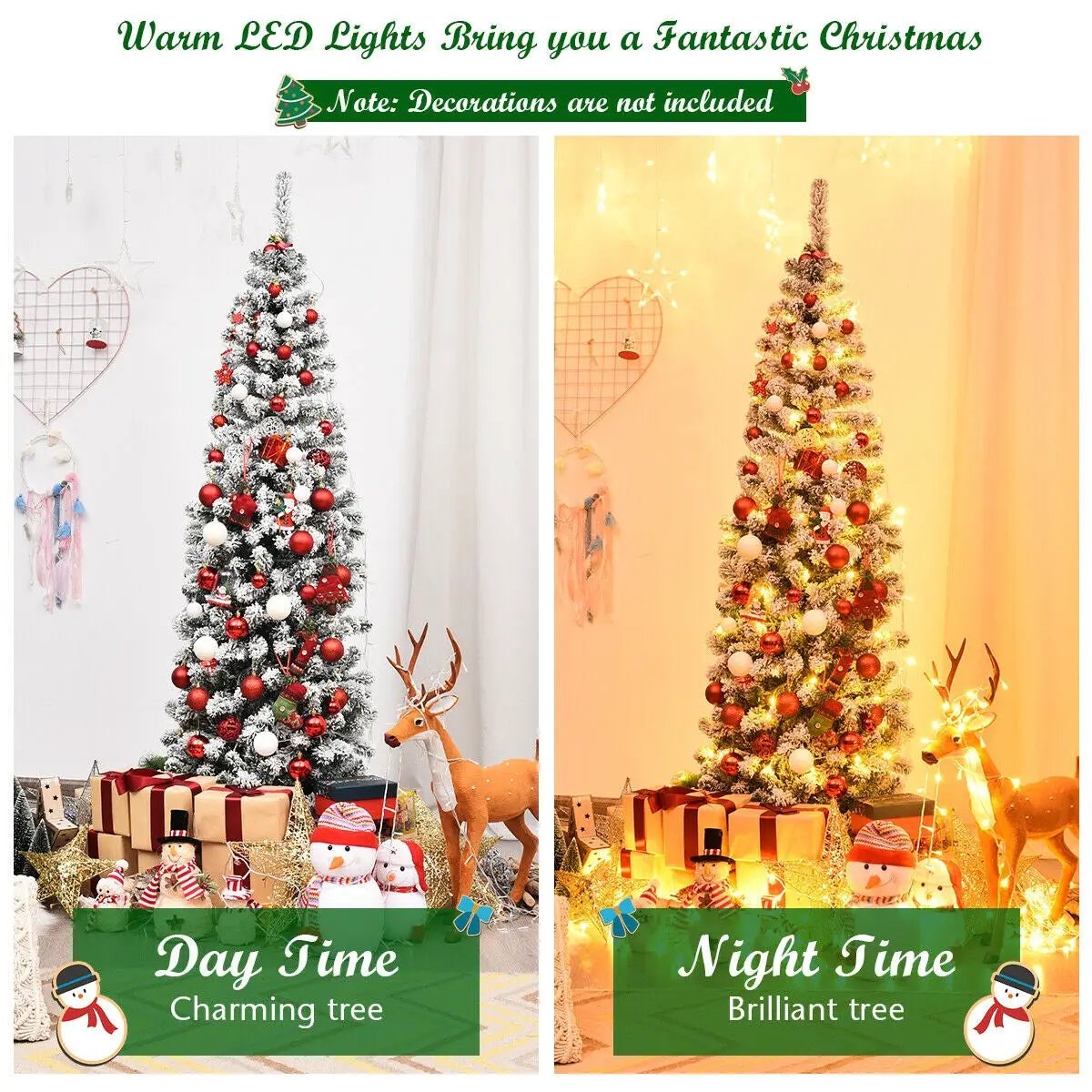 6 Feet Pre-lit Snow Flocked Artificial Pencil Christmas Tree with 250 LED Lights by DirectDeals
