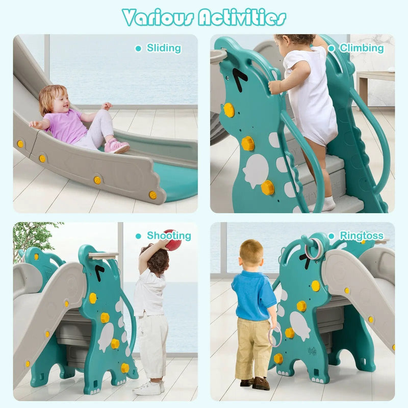 4-in-1 Kids Climber Slide Play Set with Basketball Hoop-Green by DirectDeals