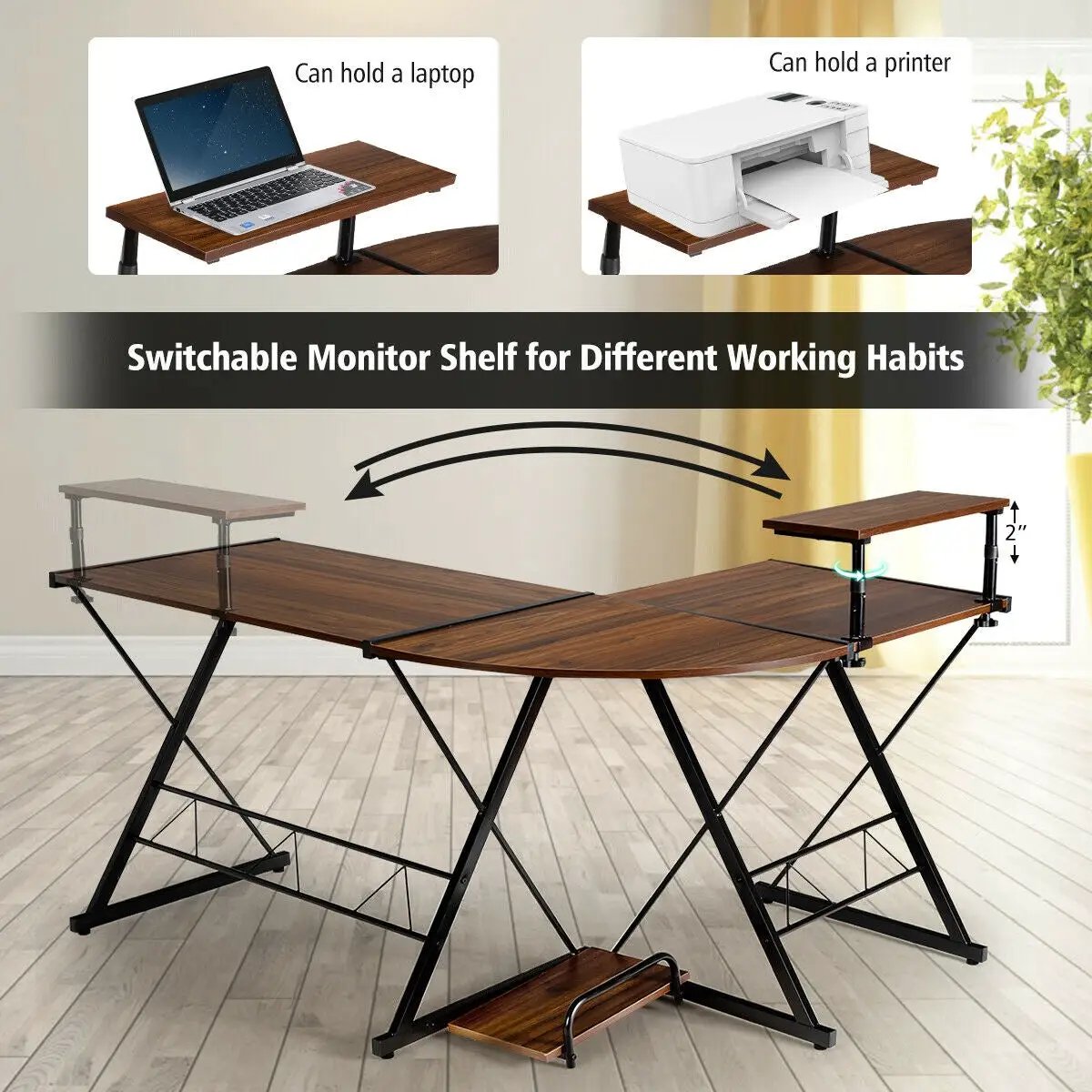 L-Shaped Desk Reversible Corner Computer Desk with Movable Shelf and CPU Stand by DirectDeals