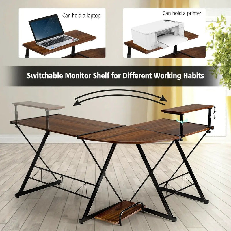 L-Shaped Desk Reversible Corner Computer Desk with Movable Shelf and CPU Stand by DirectDeals