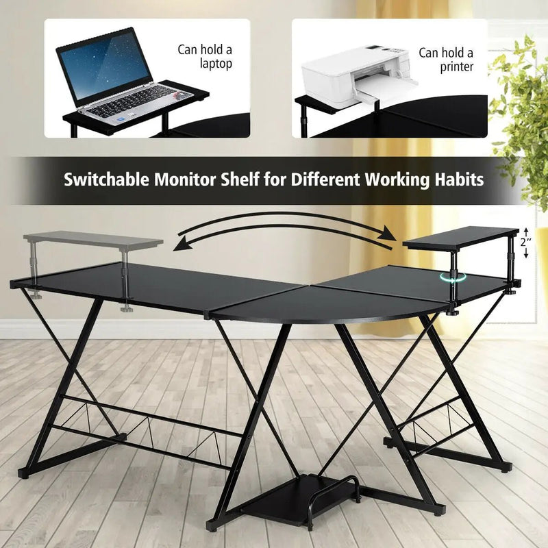 L-Shaped Desk Reversible Corner Computer Desk with Movable Shelf and CPU Stand by DirectDeals