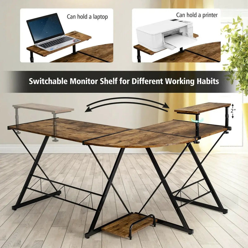 L-Shaped Desk Reversible Corner Computer Desk with Movable Shelf and CPU Stand by DirectDeals