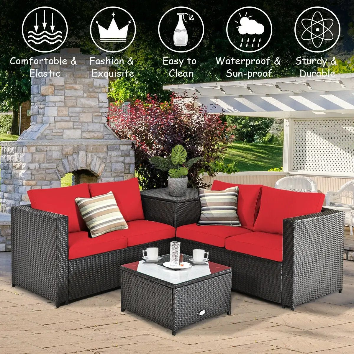 4 Pieces Outdoor Patio Rattan Furniture Set with by DirectDeals