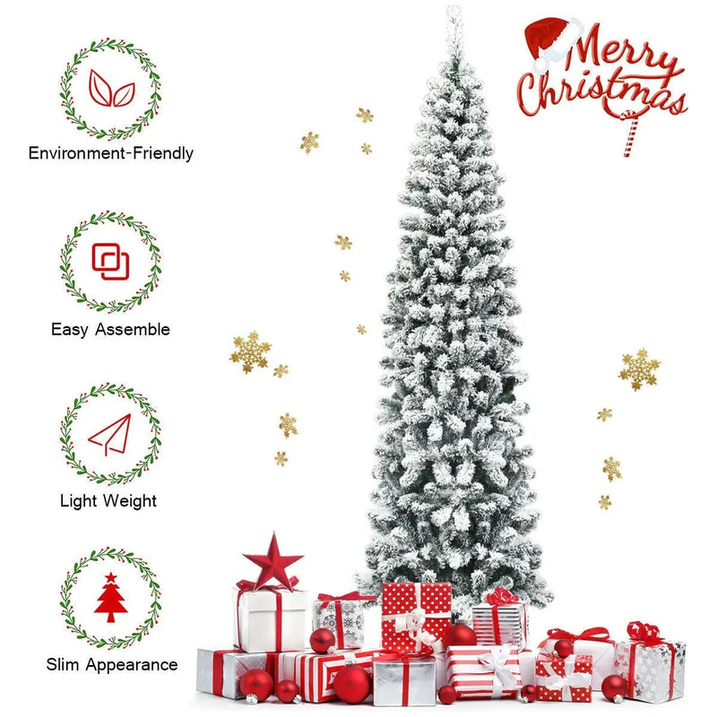 7.5 Feet Unlit Hinged Snow Flocked Artificial Pencil Christmas Tree with 641 Tips by DirectDeals