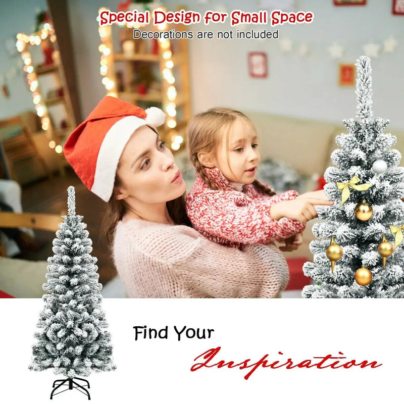4.5 Feet Unlit Hinged Snow Flocked Artificial Pencil Christmas Tree with 242 Branch by DirectDeals