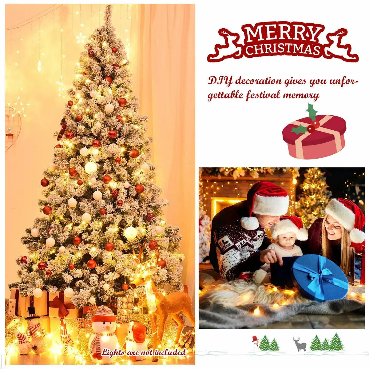 7.5 Feet Snow Flocked Artificial Christmas Tree Hinged with 1346 Tip and Foldable Base by DirectDeals
