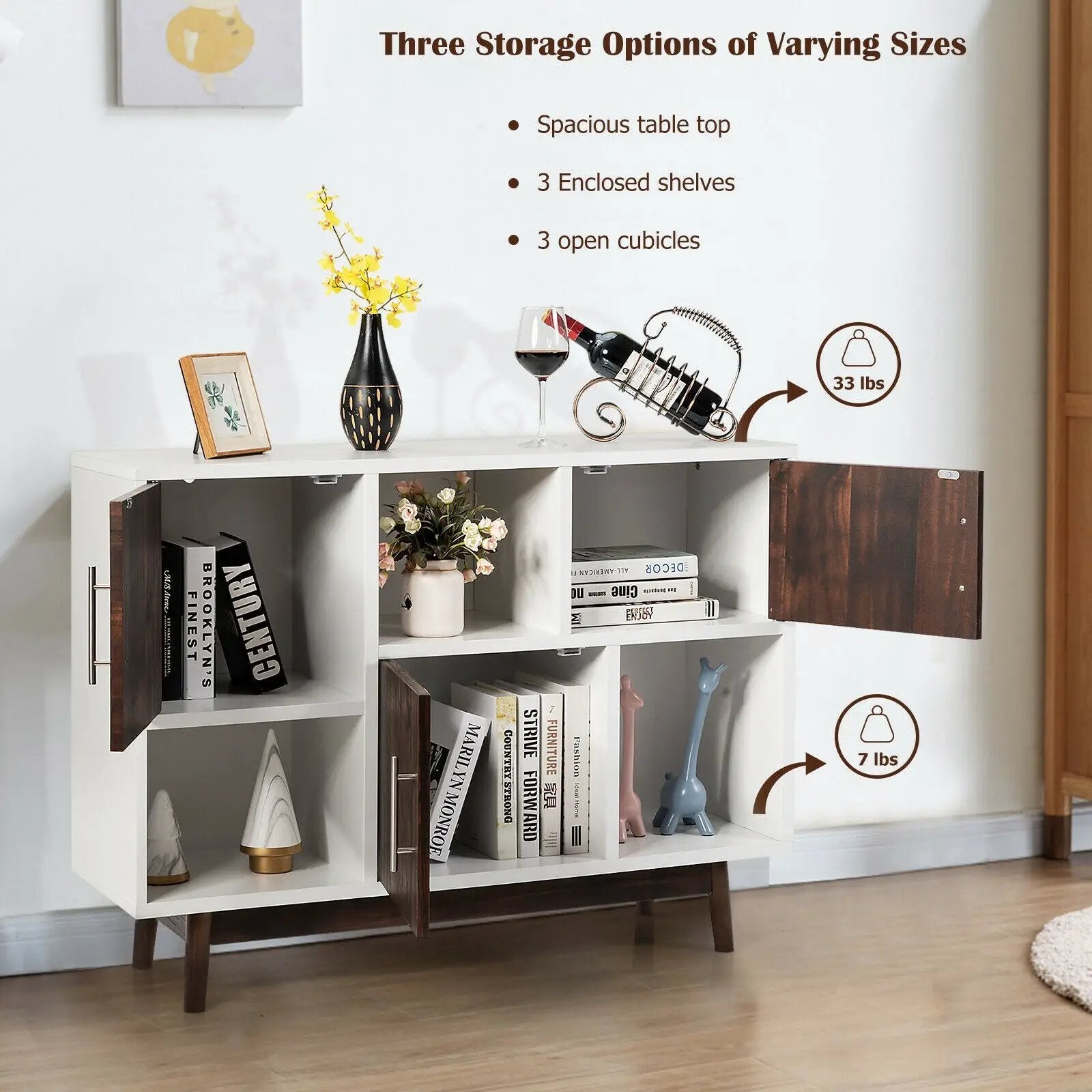 Wood Display Sideboard Storage Cabinet with Storage Compartments by DirectDeals