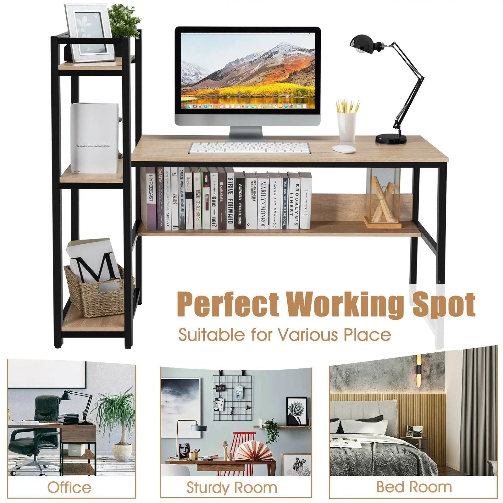 59-Inch Computer Desk Home Office Workstation 4-Tier Storage Shelves by DirectDeals
