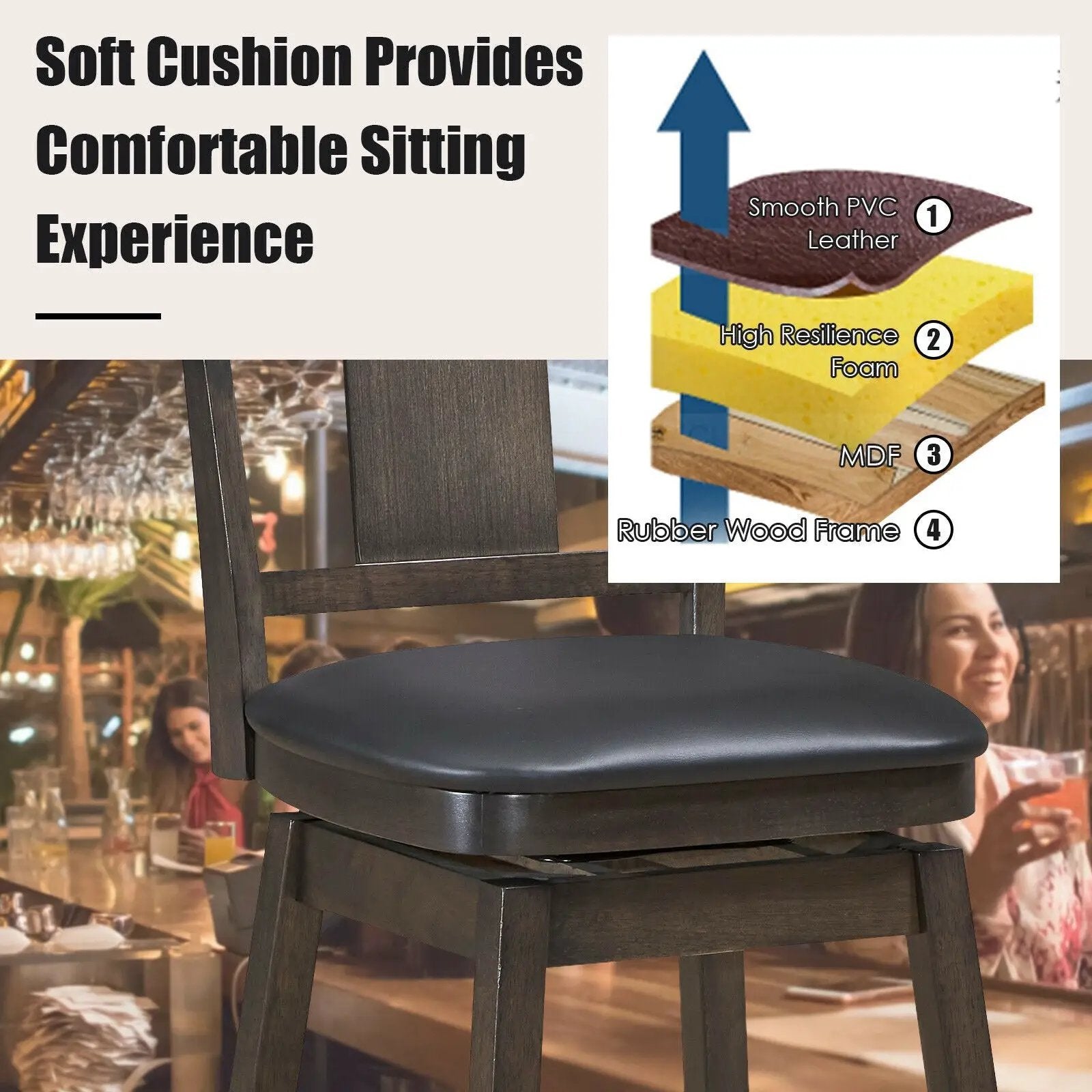 24 inch Swivel Upholstered Counter Height Bar Chair with Rubber Wood Legs by DirectDeals