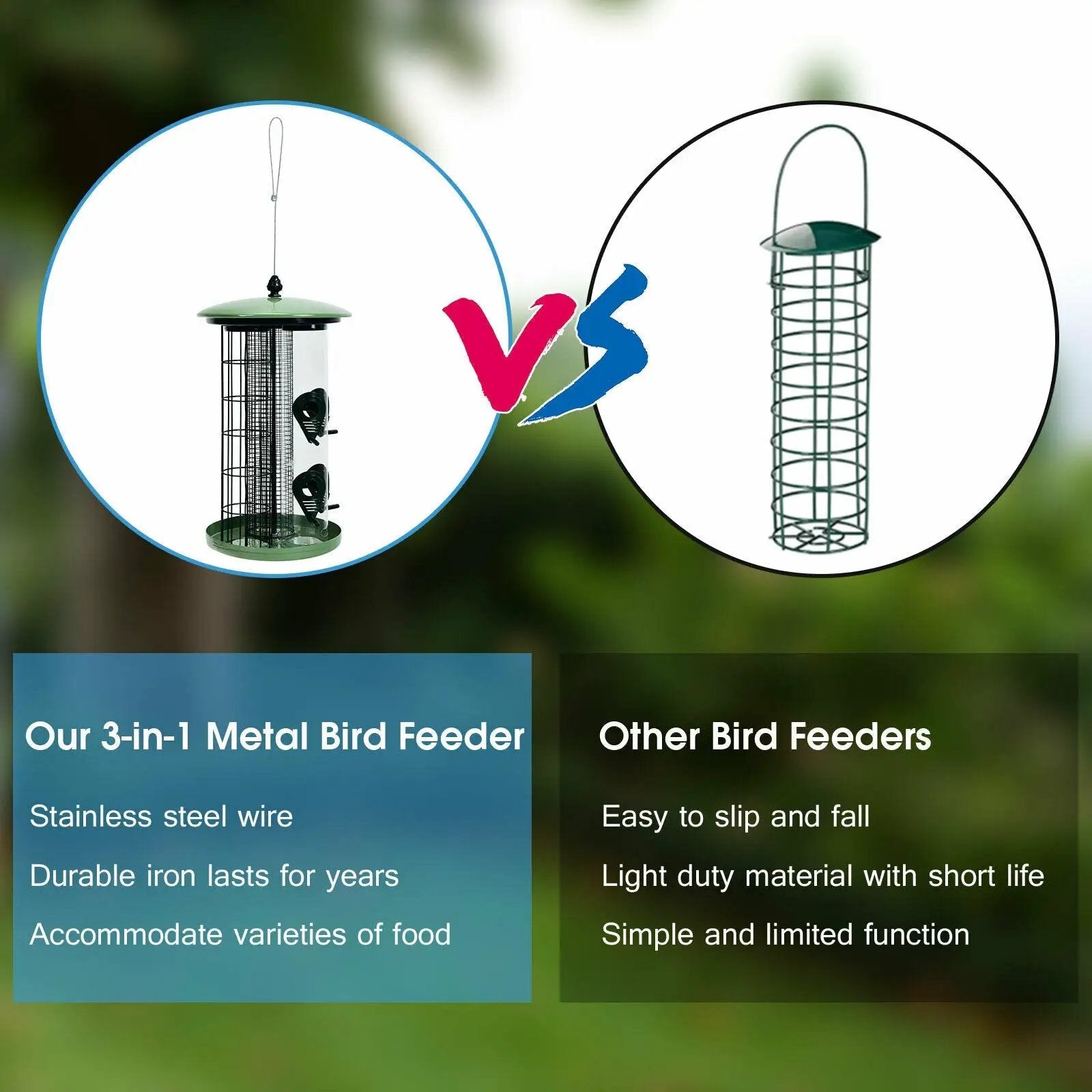 3-in-1 Metal Hanging Wild Bird Feeder with 4 Feeding Ports and Perches by DirectDeals
