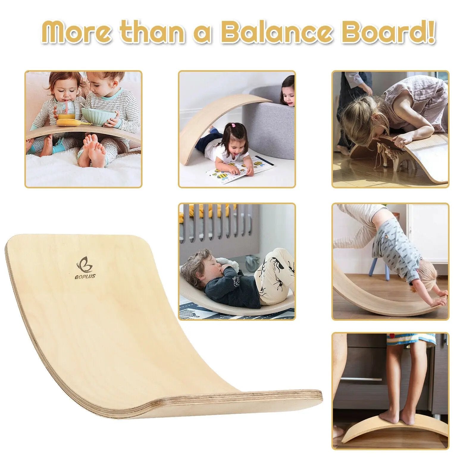 Wooden Wobble Balance Board Kids 35 Inch Rocker Yoga Curvy Board Toy with Felt Layer-Natural by DirectDeals