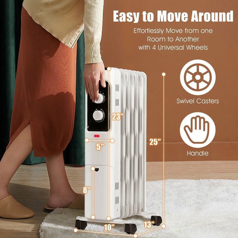 1500W Oil Filled Portable Radiator Space Heater with Adjustable Thermostat by DirectDeals