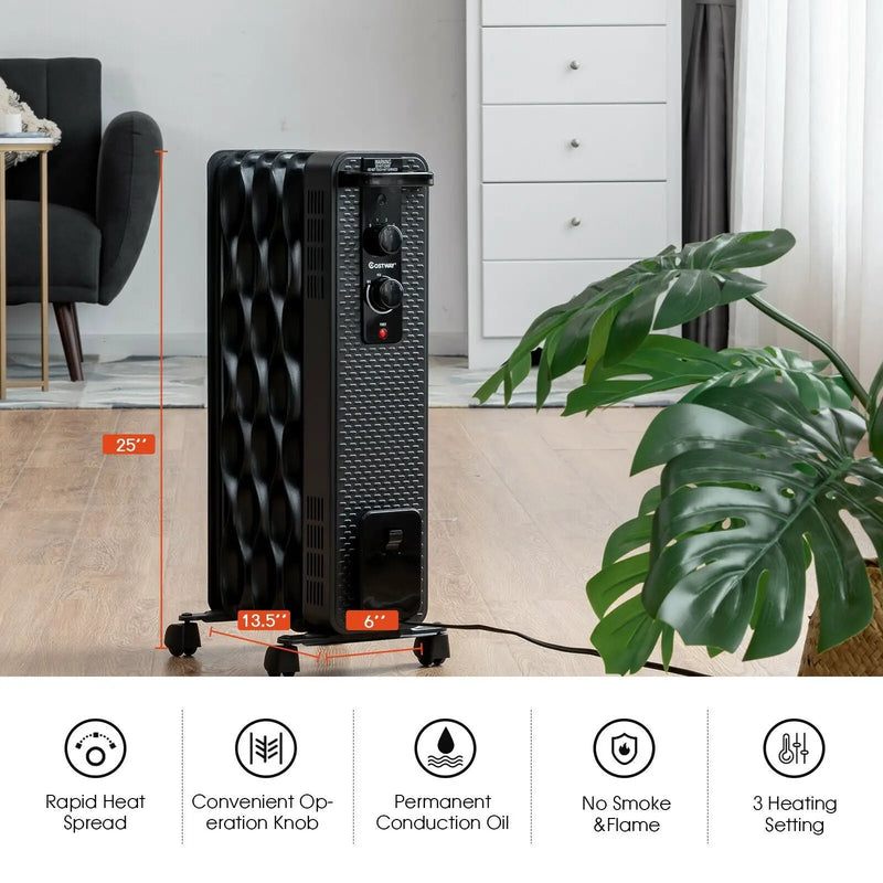 1500 W Oil-Filled Heater Portable Radiator Space Heater with Adjustable Thermostat by DirectDeals
