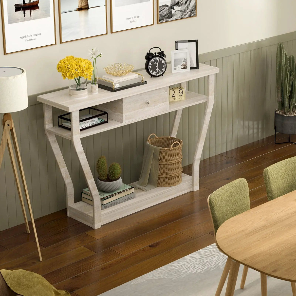 Curved Frame Modern Console Table with Storage Drawer for Entryway by DirectDeals