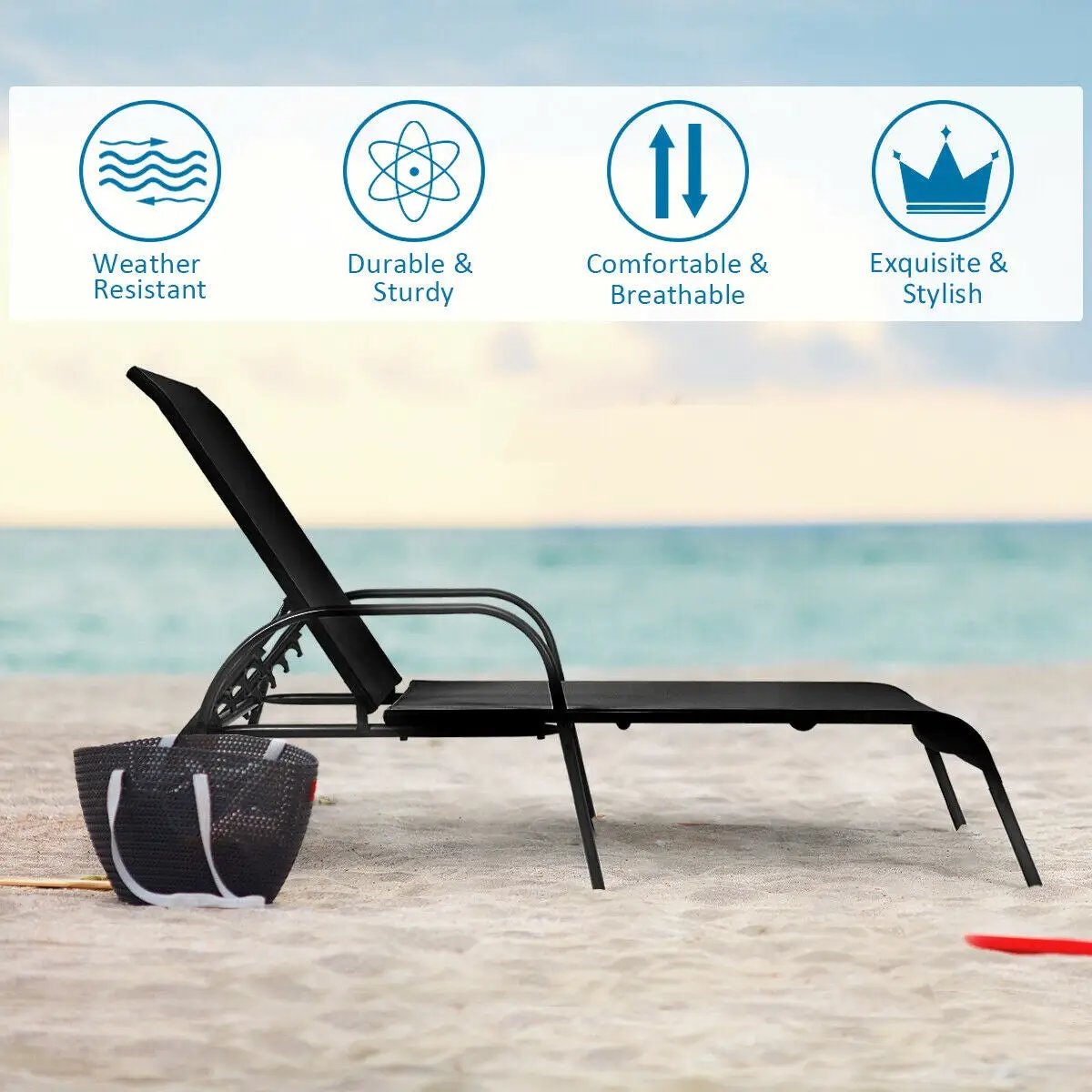 2 Pcs Outdoor Patio Lounge Chair Chaise Fabric with Adjustable Reclining Armrest-Brown by DirectDeals