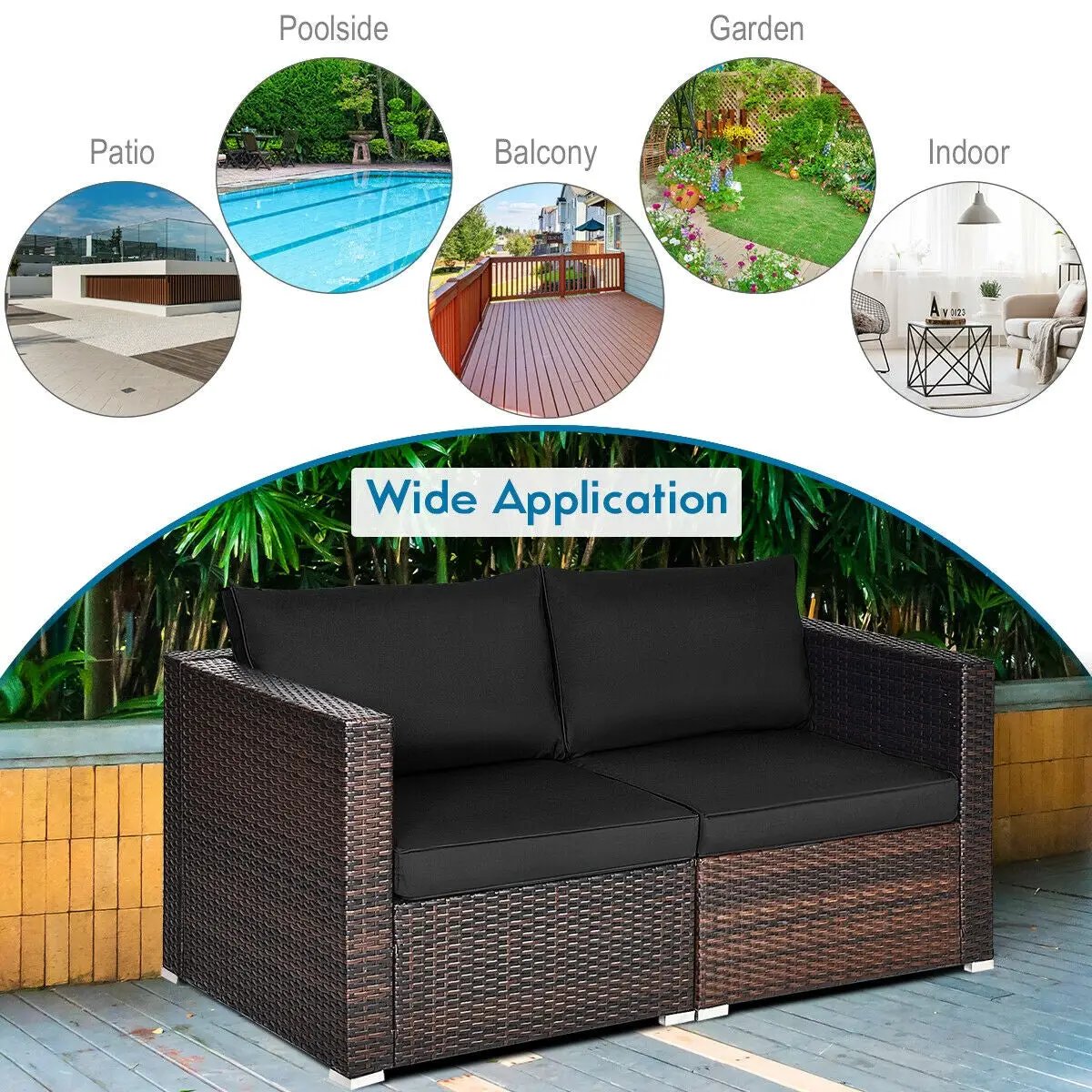 2 Pieces Patio Rattan Sectional Conversation Sofa Set-Beige by DirectDeals