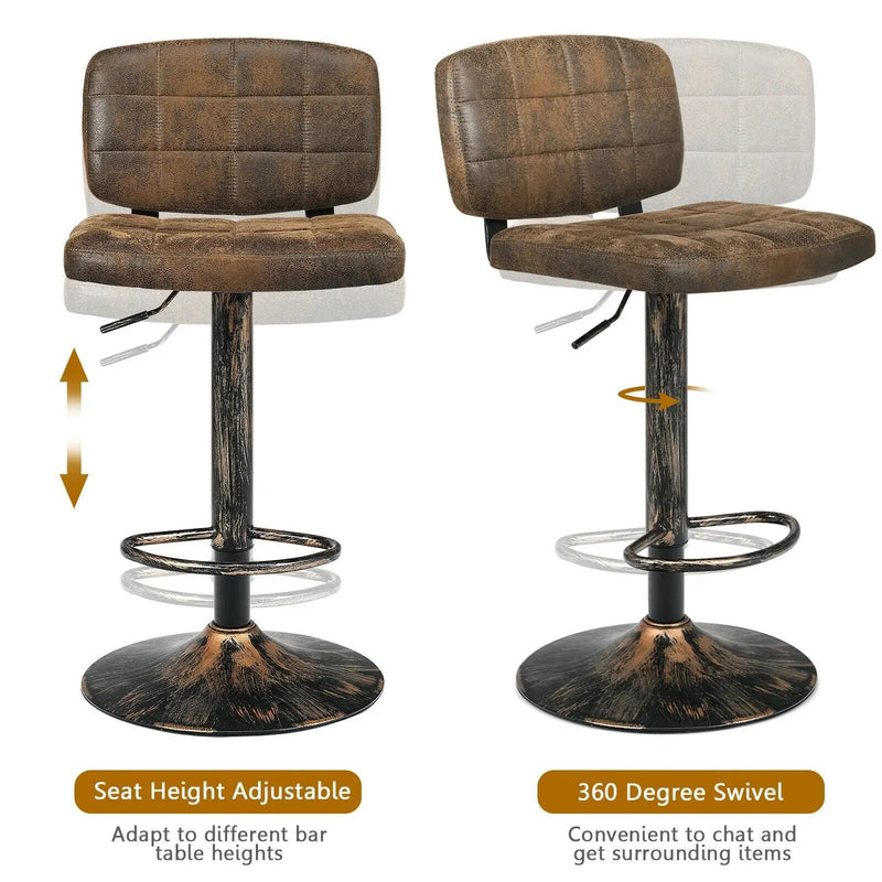 Set of 2 Vintage Bar Stools with Adjustable Height and Footrest by DirectDeals