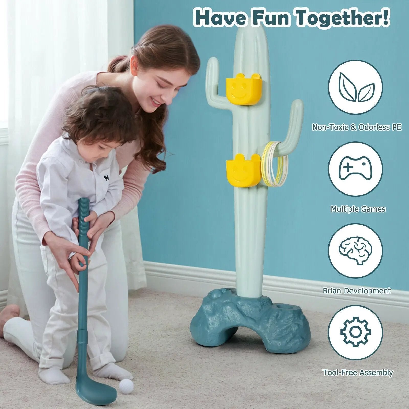 3-in-1 Cactus Toy Stand Sports Activity Center with Golf and Ring-Toss by DirectDeals