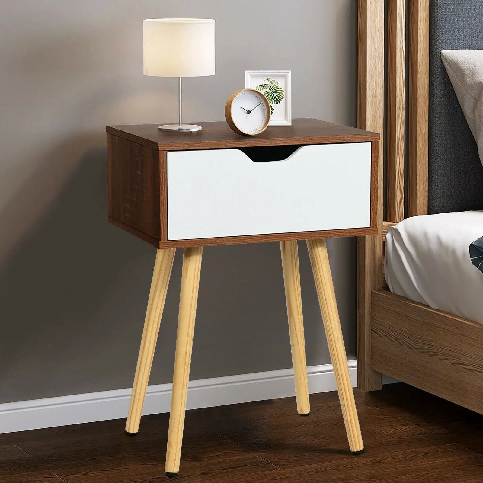 End Side Storage Drawer Nightstand with Solid Wooden Leg by DirectDeals