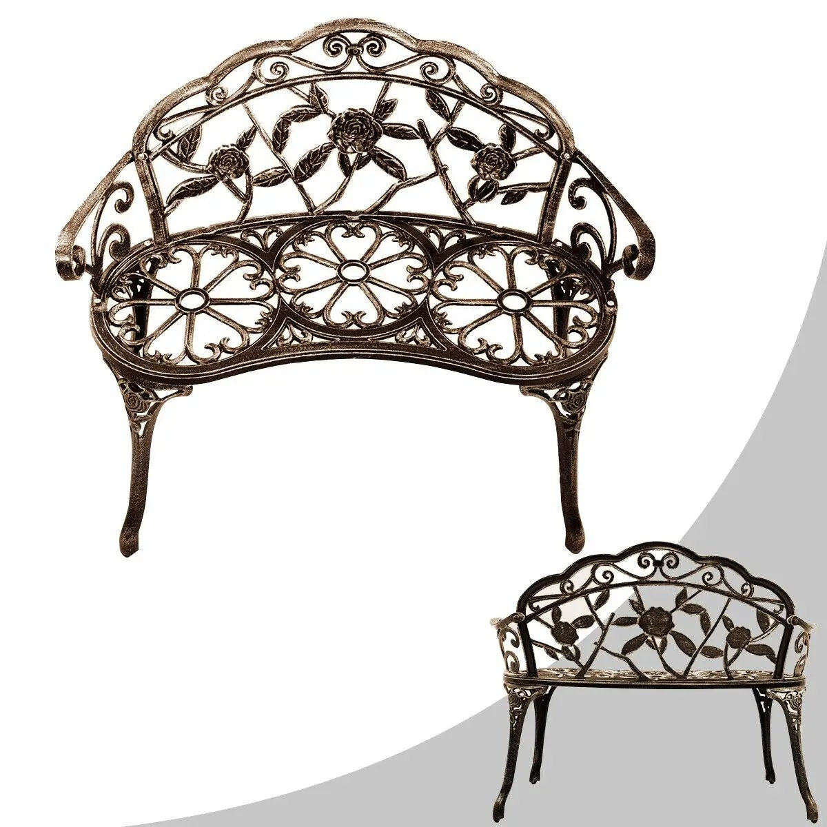 Outdoor Cast Aluminum Patio Bench Antique Rose by DirectDeals