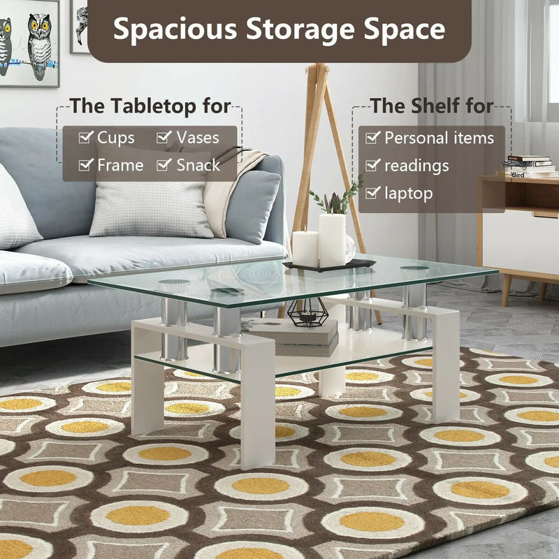 Rectangle Glass Coffee Table with Metal Legs for Living Room by DirectDeals