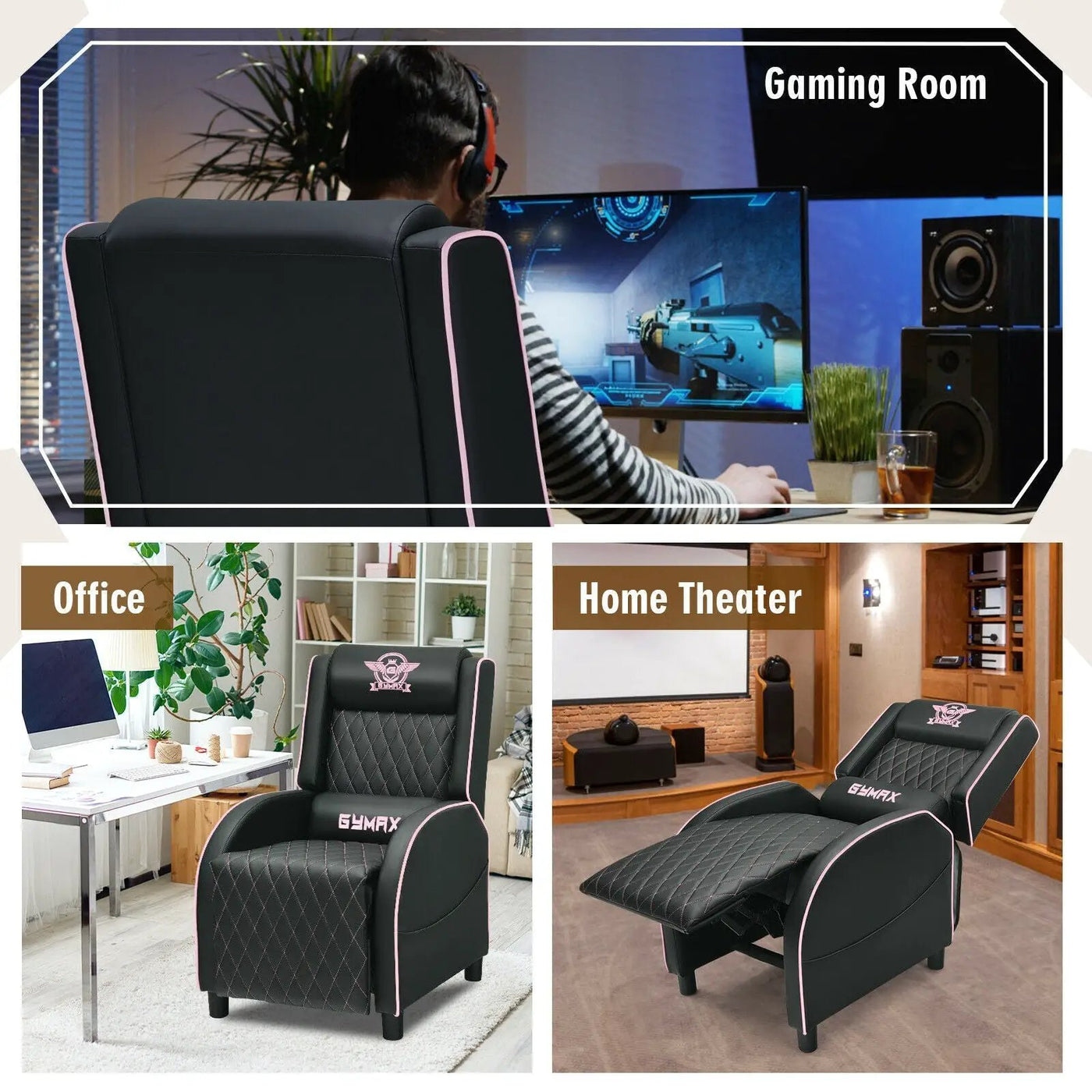 Massage Gaming Recliner Chair with Headrest and Adjustable Backrest for Home Theater by DirectDeals