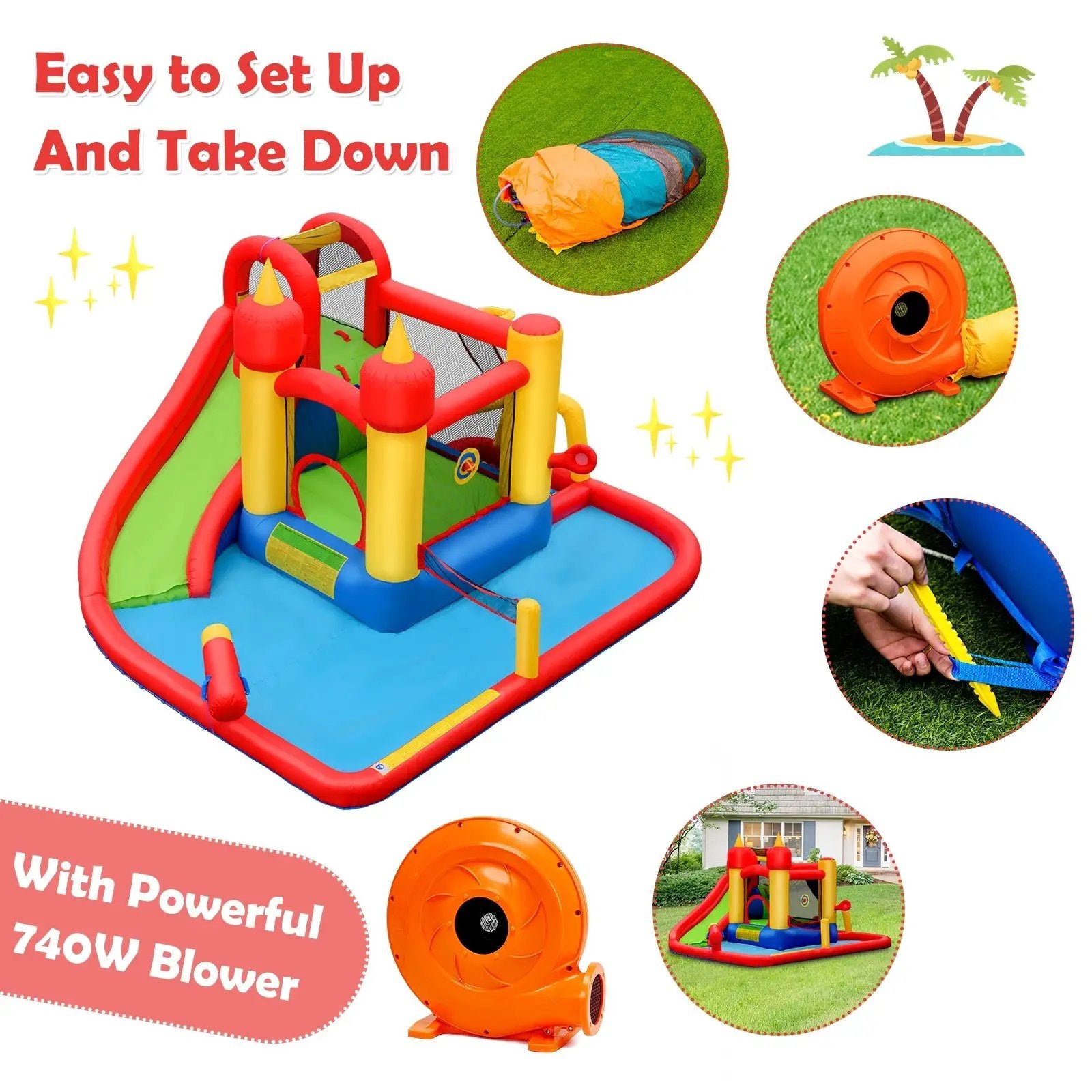 Inflatable Blow Up Water Slide Bounce House with 740 W Blower by DirectDeals
