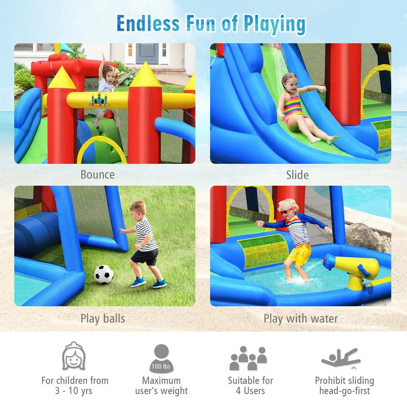 Inflatable Bouncer Bounce House with Water Slide Splash Pool without Blower by DirectDeals